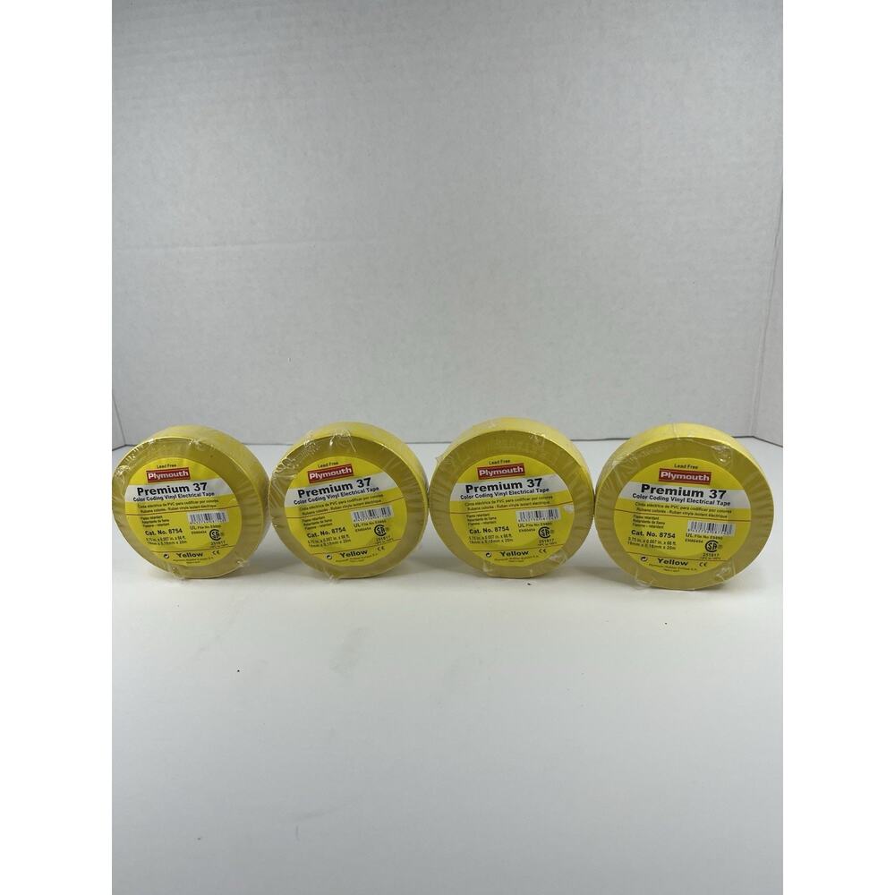 4 Rolls Plymouth Premium 37 Color Coding Vinyl Electrical Tape Yellow No. 8754